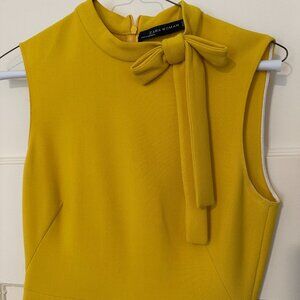 Zara yellow high-neck shift dress with bow - size XS